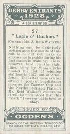 1928 Ogden's Derby Entrants #27 Logie O'Buchan Back